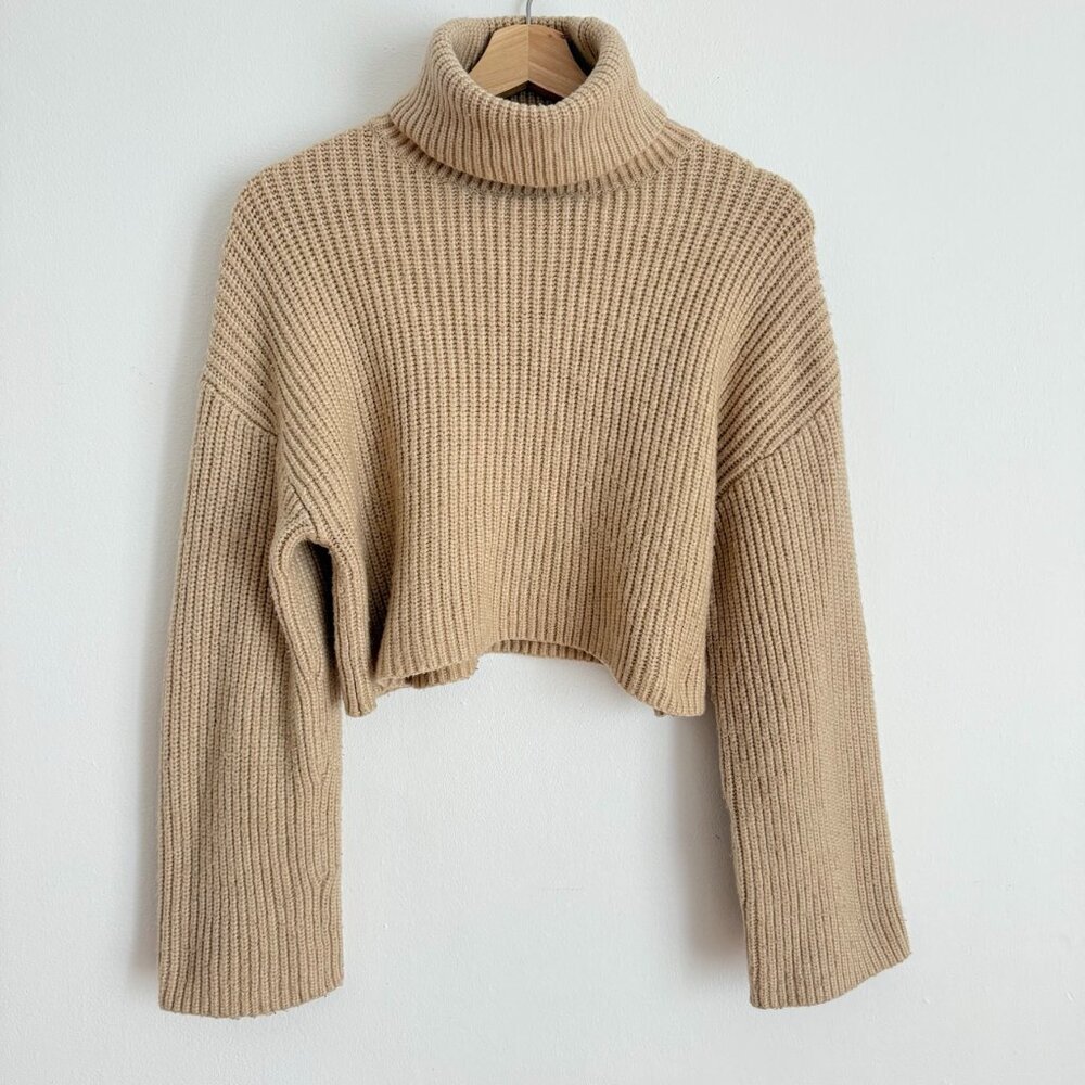 Asos Monkl Cropped Chunky Knit Sweater High Neck Wide Sleeves